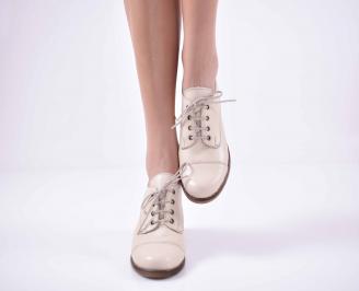 Дамски ежедневни обувки естествена кожа стабилен ток бежови EOBUVKIBG
