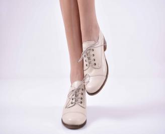Дамски ежедневни обувки естествена кожа стабилен ток бежови EOBUVKIBG