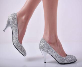Дамски елегантни обувки едър брокат сребристи EOBUVKIBG