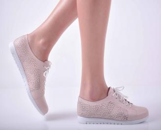 Дамски равни обувки естествена кожа пудра EOBUVKIBG