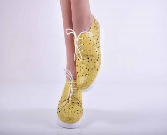 Дамски равни обувки естествена кожа жълти EOBUVKIBG