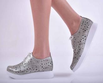 Дамски равни обувки естествена кожа сребристи EOBUVKIBG