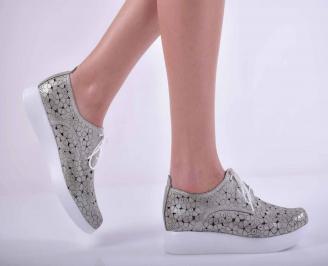 Дамски равни обувки естествена кожа сребристи EOBUVKIBG