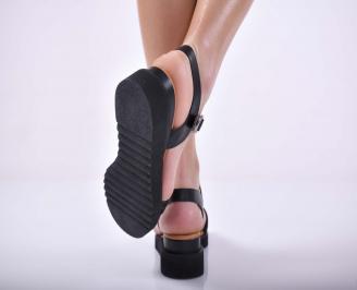 Дамски равни сандали естествена кожа черни EOBUVKIBG 3