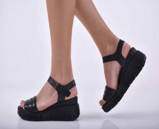 Дамски сандали на платформа естествена кожа черни EOBUVKIBG