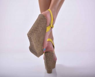 Дамски сандали на платформа естествена кожа шарени EOBUVKIBG 3
