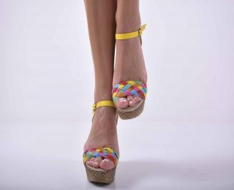 Дамски сандали на платформа естествена кожа шарени EOBUVKIBG