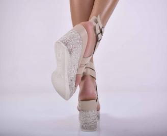 Дамски сандали на платформа естествена кожа ортопедична стеклка естествен хастар бежови EOBUVKIBG 3