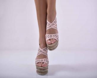 Дамски сандали на платформа естествена кожа пудра EOBUVKIBG