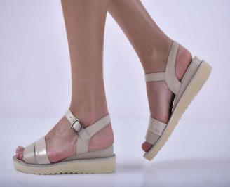 Дамски равни сандали естествена кожа бежови EOBUVKIBG