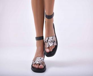 Дамски  сандали равни естествена кожа черни EOBUVKIBG