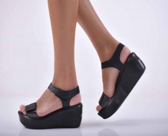 Дамски  сандали на платформа естествена кожа черни EOBUVKIBG