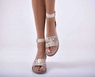 Дамски  сандали равни естествена кожа бежови EOBUVKIBG