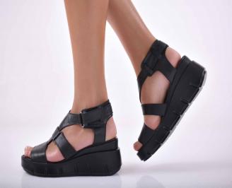 Дамски сандали на платформа естествена кожа черени EOBUVKIBG