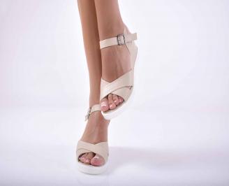 Дамски сандали на платформа естествена кожа бежови EOBUVKIBG