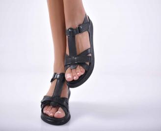 Дамски сандали  равни естествена кожа черни EOBUVKIBG