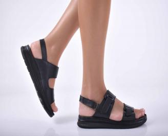 Дамски сандали  равни естествена кожа черни EOBUVKIBG