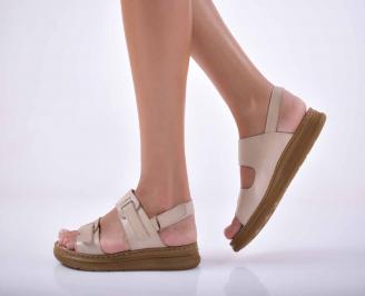 Дамски сандали  равни естествена кожа бежови EOBUVKIBG