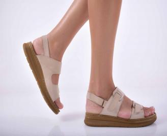 Дамски сандали  равни естествена кожа бежови EOBUVKIBG