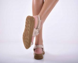 Дамски сандали  равни естествена кожа бежови EOBUVKIBG 3