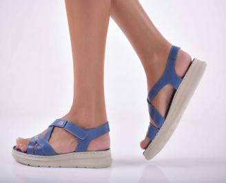 Дамски сандали  равни естествена кожа сини EOBUVKIBG