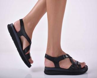 Дамски равни сандали естествена кожа черни EOBUVKIBG