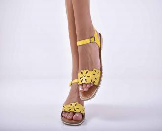 Дамски сандали равни естествена кожа жълт  EOBUVKIBG
