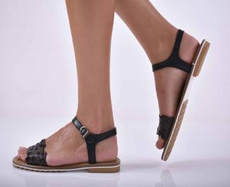 Дамски равни сандали естествена кожа черни  EOBUVKIBG