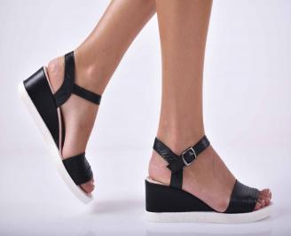 Дамски равни сандали естествена кожа черно  EOBUVKIBG