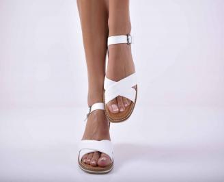 Дамски равни сандали естествена кожа бял  EOBUVKIBG