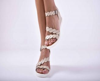 Дамски сандали на платформа естествена кожа бежови  EOBUVKIBG