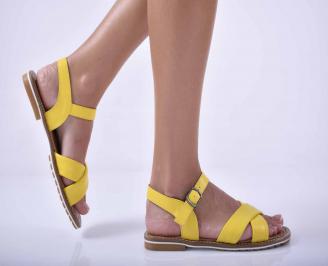 Дамски равни сандали естествена кожа жълти  EOBUVKIBG