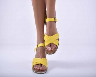 Дамски равни сандали естествена кожа жълти  EOBUVKIBG