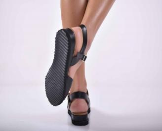 Дамски сандали равни естествена кожа черни EOBUVKIBG 3