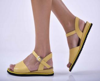 Дамски равни сандали естествена кожа жълти