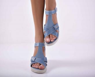 Дамски равни сандали естествена кожа сини EOBUVKIBG