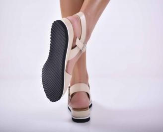 Дамски сандали равни естествена кожа бежови EOBUVKIBG 3