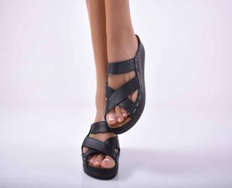 Дамски  сандали равни естествена кожа черни EOBUVKIBG