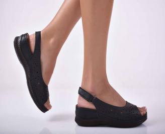 Дамски сандали равни естествена кожа черни EOBUVKIBG