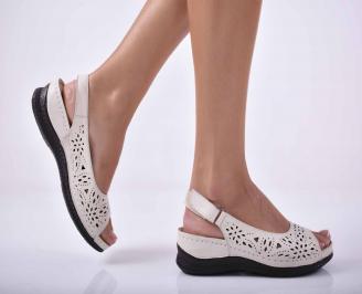 Дамски сандали равни естествена кожа бежови EOBUVKIBG