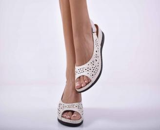 Дамски сандали равни естествена кожа бежови EOBUVKIBG