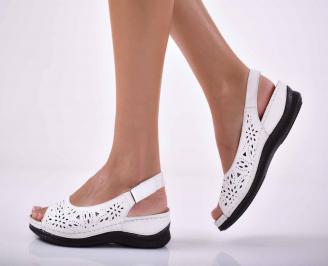 Дамски равни сандали естествена кожа бели  EOBUVKIBG