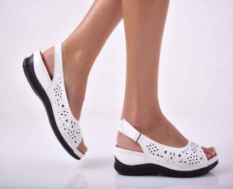 Дамски равни сандали естествена кожа бели  EOBUVKIBG