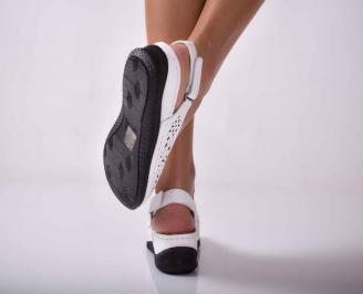 Дамски равни сандали естествена кожа бели  EOBUVKIBG 3