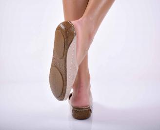 Дамски равни сандали естествена кожа бежав EOBUVKIBG 3