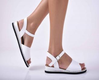 Дамски равни  сандали естествена кожа бели EOBUVKIBG