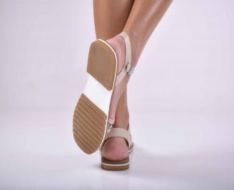 Дамски равни сандали естествена кожа бежови EOBUVKIBG 3