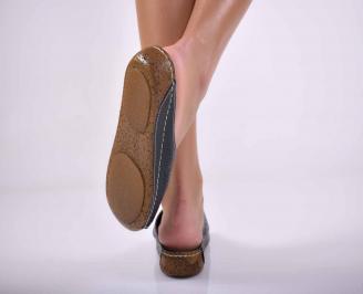 Дамски равни чехли естествена кожа с анатомична стелка черни EOBUVKIBG 3