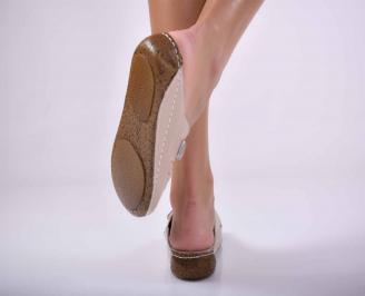 Дамски равни чехли естествена кожа с анатомична стелка бежови EOBUVKIBG 3