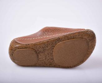 Дамски равни чехли естествена кожа кафяви EOBUVKIBG
